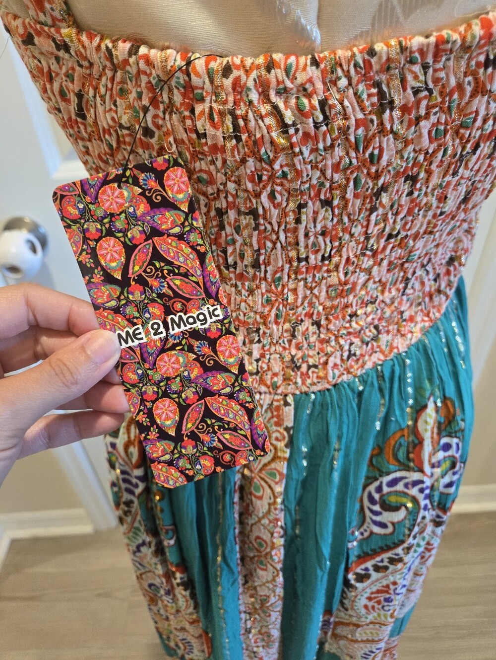 Me 2 Magic NWT Bohemian Dress With Colorblock Print, Size Large - Picture 8 of 11